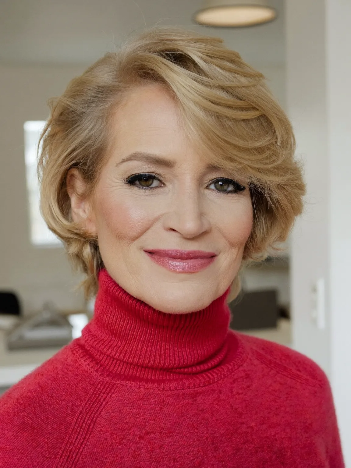 Wavy Shoulder-Length Golden Blonde Layered Bob